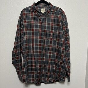 L.L.Bean Plaid‎ Mens XL Flannel Long Sleeve Shirt Traditional Fit Red Gray Green